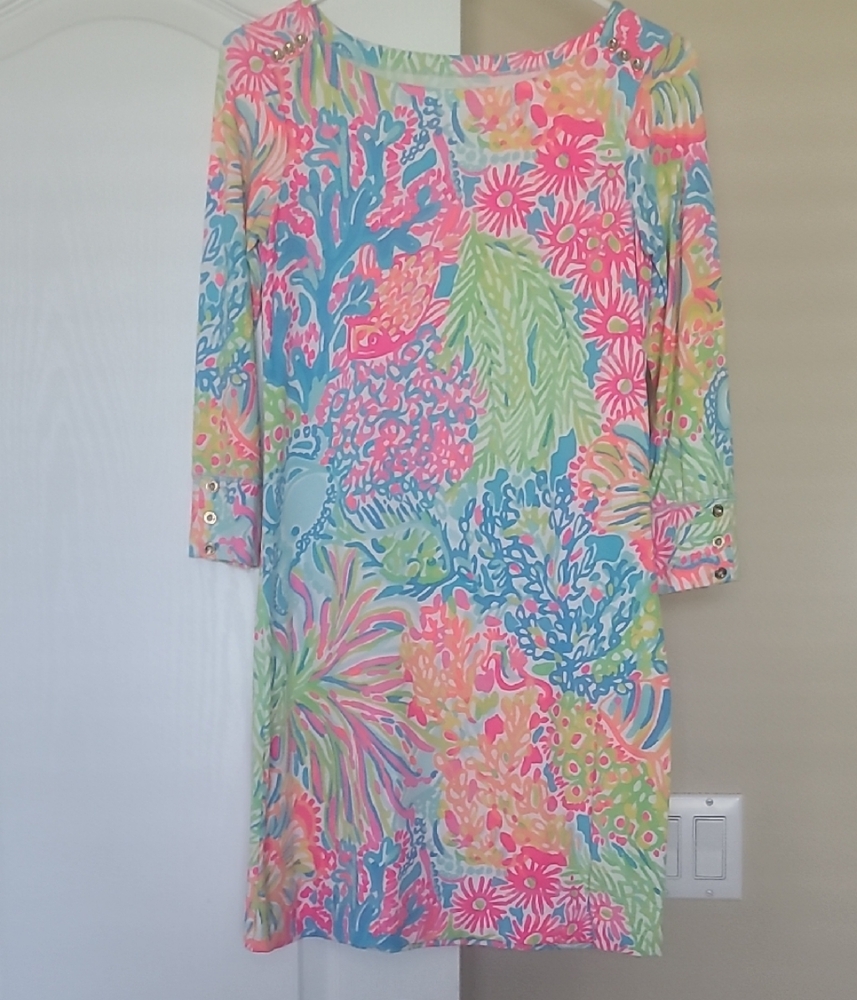 Lilly Pulitzer Pink and Blue Sheath Dress 3/4 Sleeve Resort Wear